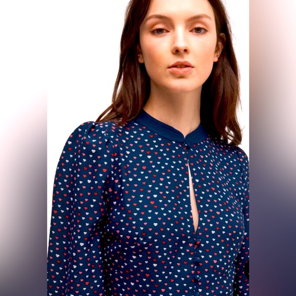 NWT KATE SPADE LIPS CREPE DRESS - Navy Flare Dress with Cute Heart Lips Pattern - Picture 2 of 6